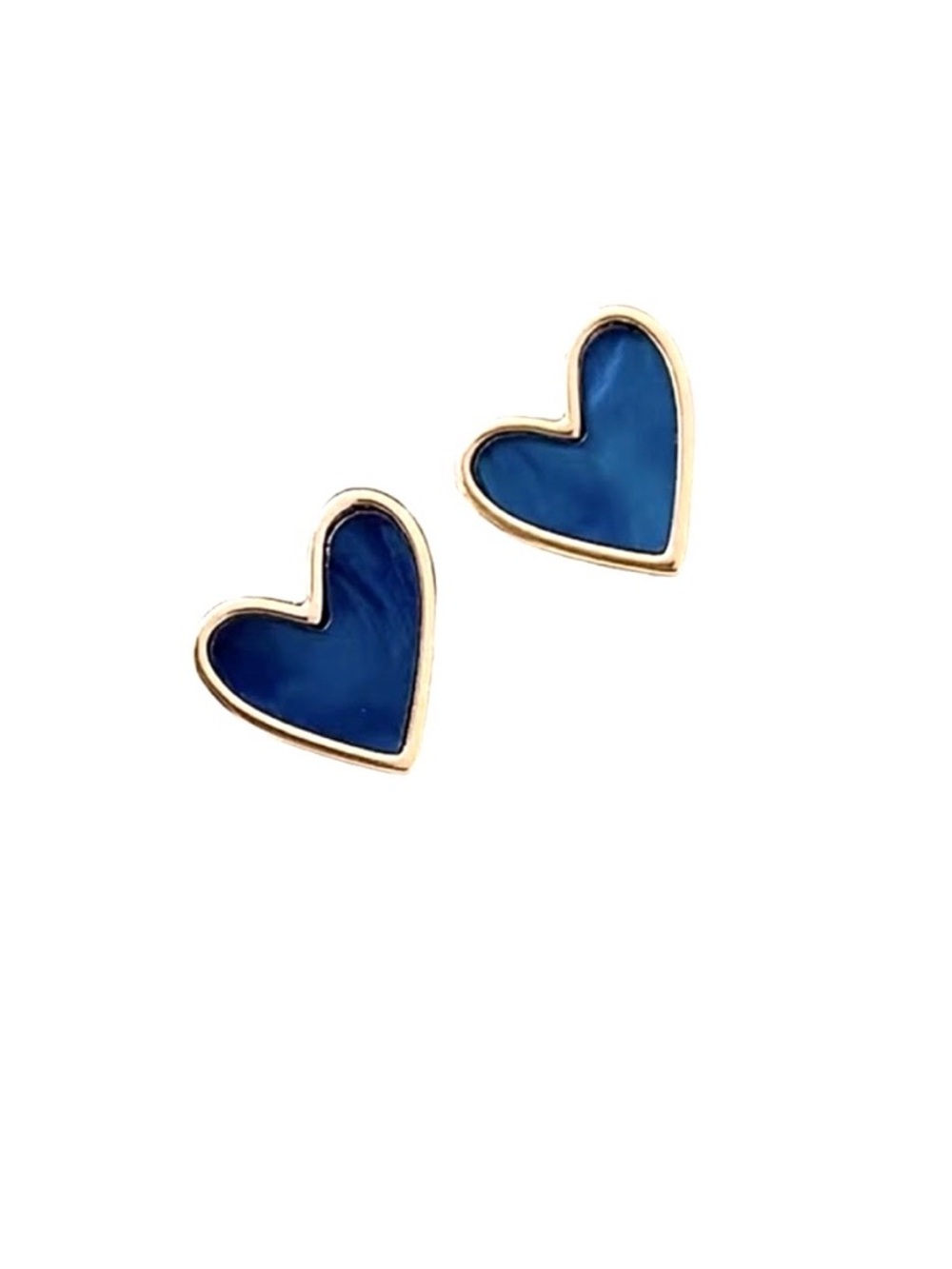 Navy Heart Stud Earrings with Gold Trim